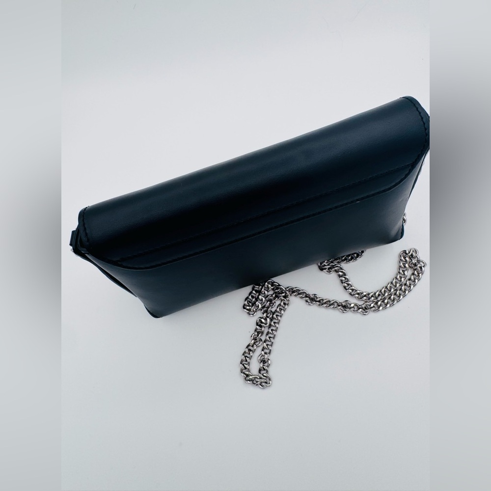Falor Black Leather Handbag With Silver Chain | Brand New Without Tags - Picture 4 of 6